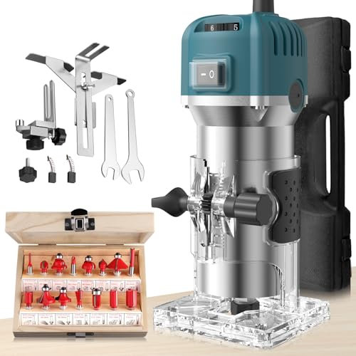 Anbte Fresadora de Madera 800W Fresadora Eléctrica,6.35mm(1/4 pulgada) 30000 G/min Herramientas Eléctricas Profesionales Velocidad Regulable para Ranurado Rectificadora