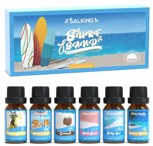 SALKING Surf & Sand Fragrance Oils, Essential Oils Gift Set, Diffuser Oils, Scented Oils for Soaps Candle Making -Ocean Breeze, Salty Sea, Pink Sand, Coconut, Island Life, Pina Colada