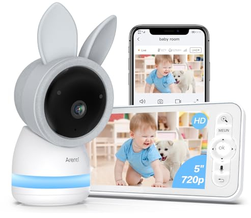 ARENTI Baby Monitor with Camera 2K/3MP, 5 Inch WiFi Video Baby Monitor PTZ 355°, IR Night Vision, Night Light, Lullabies, Temperature Display, Supports Mobile App Control