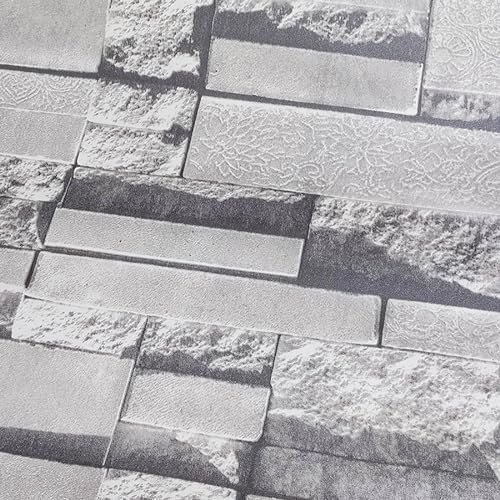 Grey Slate Stone Brick Wallpaper 3D Effect Blocks Vintage Faux Textured Fireplace Wall Sticker Wrapping Paper for Living Room