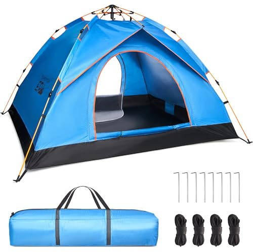 Tenda per 2 – 3 persone – Tenda impermeabile – Automatica Pop Up – 200 x 200 x 135 cm – Tenda da trekking – Montaggio rapido campeggio – Tenda da campeggio – Tenda a cupola leggera (blu)