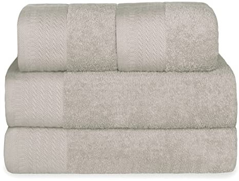 MERCURY TEXTIL- Juego de 2 Toallas de Baño y 2 Toallas de Manos, 100% Algodón de 500gsm. Suaves, Resistentes y Absorbentes. (Arena)