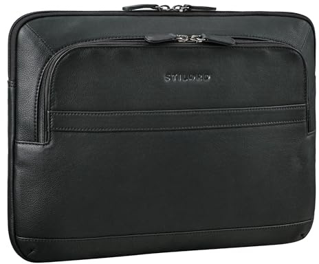 STILORD 'Haven' 2-en-1 Funda Portátil 14 Pulgadas Piel Vintage Bolso Portátil Ordenador MacBook y Tablet 12,7 Pulgadas Protectora Cuero Auténtico, Color:negro