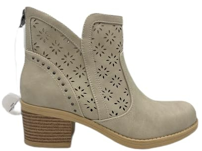 QUEEN HELENA Perforierte Stiefeletten mit Absatz Flache Stiefel mit Reißverschluss Casual Damen X30-106, beige, 39 EU