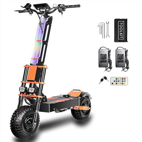 HWWH Potente Scooter Eléctrico Todoterreno Adultos Patinete Electrico 14 in Doble Motor Acelerador de 3 Velocidades con Limitación de Velocidad, Batería de Litio de 60V 38,8 Ah Carga máx 200 KG