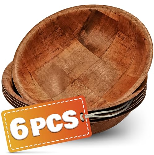 Wooden Salad Bowl Set of 6 – 7.9x2 Wooden Bowls for Food, Lightweight Design with Smooth Finish, Easy to Clean & Stack – Wood Bowl for Salads, Fruit, Snacks, Desserts, Pasta Sides, Party & Brunch