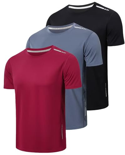 Gaiatiger 3 Pack Mens T-Shirts Quick Dry Running Tops for Men Breathable Sport T Shirts Moisture Wicking Fitness Training Short Sleeve Tops, T530-Black Grey Red-M
