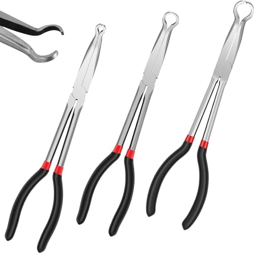 3Pcs 11 Inch Long Reach Hose Grip Pliers Set, Spark Plug Removal & Radiator Hose Clamp Pliers for Narrow Spaces
