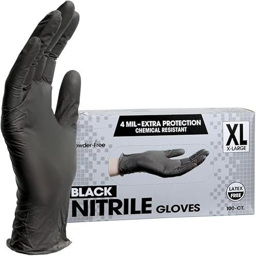 PROMART Disposable Nitrile Gloves Black, Chemical Resistant, Powder-Free, Latex-Free, Non-Sterile, Food Safe, Black,100-Count (100, XL)
