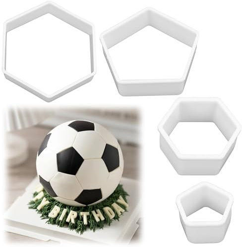 4 Stück Ausstecher Fussball, Fondant Fußball Ausstechformen, Kunststoff Fußball Keksschneider Tortendeko für DIY Kuchen Dessert Handwerk
