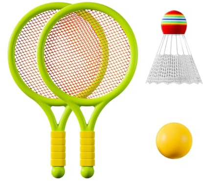 KQFCAZRE Ensemble de Badminton pour Enfants, Jeu Interactif Parent-Enfant, Raquettes de Tennis pour La Plage, Filles et Garçons, Vert