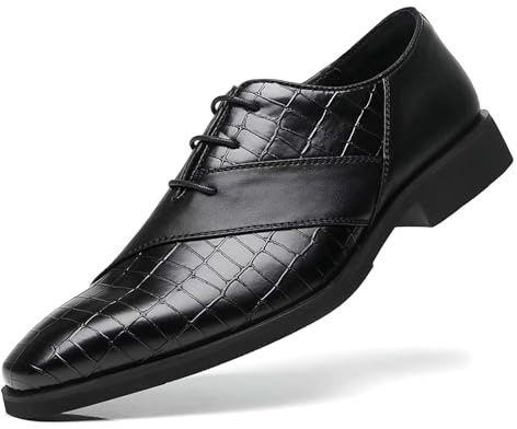 SANNAX Men’s Oxfords Formal Lace Up Dress Shoes, Classic Business Casual Leather Shoes for Men Black