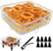 LEKEFETO 3-Layer Stackable Air Fryer Shelf: 21x21x9cm, Stainless Steel, Square Tray, 4 Silicone Feet, Tweezers, Oven Accessories, Air Fryer & Oven Compatible