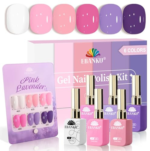 EBANKU 6 Colori 15ML Smalto Gel Set, Nude Rosa Viola Bianco Smalto Semipermanente per Unghie Soak Off UV/LED Gel Unghie DIY Nail Art Manicure Regalo