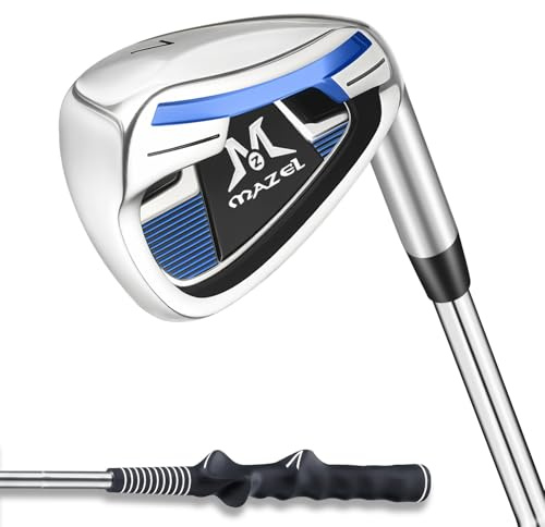 MAZEL 7 Iron Golf Club for Adult Men & Women- Upgraded Training Grip Golf Iron for Beginners,37 Inch (Silver Blue)