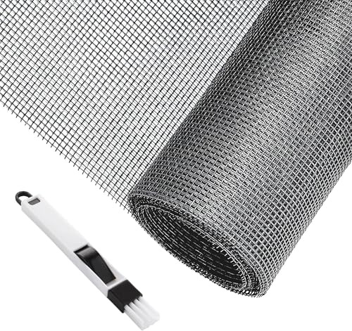 GLQ Zanzariera Rete in Fibra di Vetro per Finestre 300 * 150CM Telo Ricambio, Net Resistente a Raggi UV, per Finestra e Porta Zanzariere Tagliabile Rotolo-Nero (Grigio)