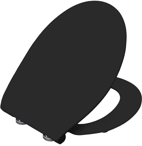 BEMIS Click&Clean® Slim Soft Close Toilet Seat - Matt Black | Top Fixing Black Toilet Seat, with Quick Release Click & Clean Technology | Steel Hinges | Universal | Slim Design
