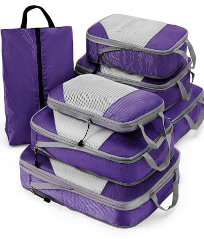 Meowoo Set di 7 cubi per imballaggio a compressione, organizer da viaggio in rete ripstop per bagagli, multifunzionali, ultraleggeri, espandibili, cubi da imballaggio per valigie, bagagli a mano