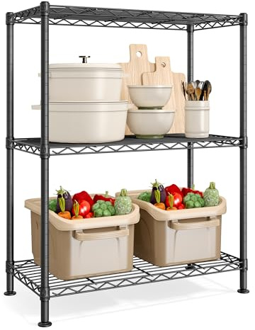 SONGMICS Förvaringshylla, metallgaragehylla, justerbara hyllor, för garage, sovrum, vardagsrum, kök, skafferi, 3 nivåer, 30 x 60 x 77 cm, bläck svart LGR163BH01