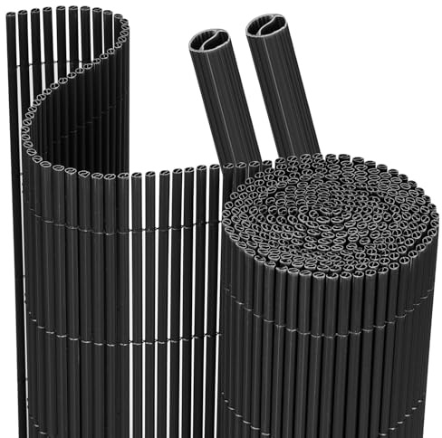 Monucep Brise-vue en PVC pour balcon, 80 x 400 cm, gris, tube rond avec bandes de renfort, brise-vue pour balcon, clôture de jardin, terrasse et balustrade