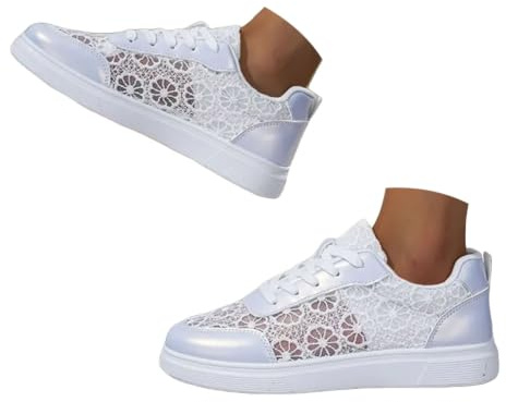 Chaussures Dirndl pour femme - Chaussures de mariée blanches en dentelle - Baskets traditionnelles élégantes en tissu - Chaussures plates brodées - Chaussures de mariage - Chaussures d'été respirantes