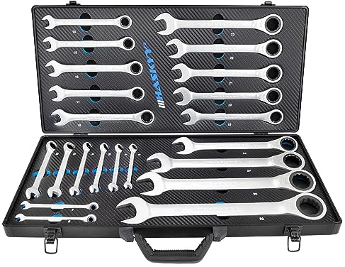 HASKYY Set di Chiavi a Cricchetto con Chiavi a Bocca ad Anello, 22 Pezzi da 6 a 32 mm, Strumento in Valigetta