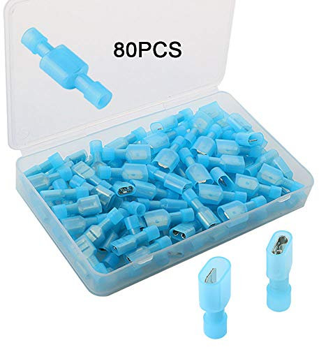 FULARR 80Pcs Conector de Cable Completamente Aislado, Macho & Hembra Alambre Crimp Terminal Nylon Rápido Conectores Desconecta Cableado Pala Set –– 10A / 16-14 AWG, 40 Pares Azul