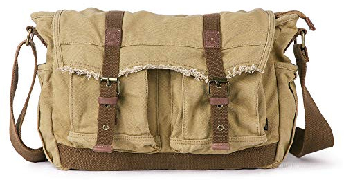 Gootium Canvas Messenger Bag - Vintage Shoulder Bag Frayed Style Satchel