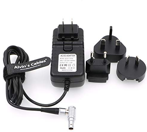 Alvin's Cables Cable de Alimentación Teradek Adaptador Convertidor en ángulo Recto de 2 Pin a CA Universal con enchufes de US UK EU AU para Z CAM E2 Teradek Cube Hollyland Cosmo 600