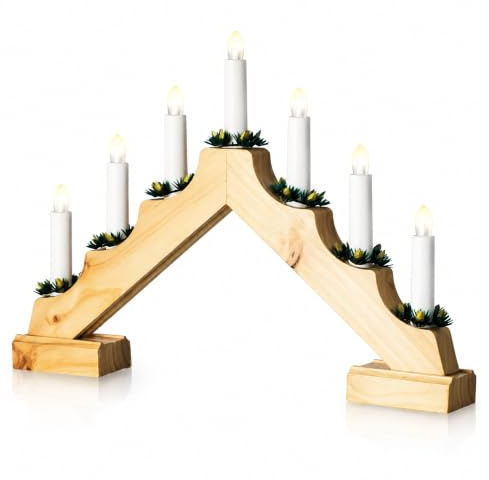 Status Kitzbuhel Candle Bridge | 7 Warm White Festive LED Candle Lights | Indoor Christmas Lights with Timer | Battery Operated | Pine | KITZBUHEL7BWW6