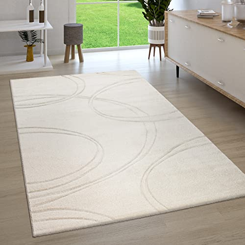 Paco Home Teppich Wohnzimmer Kurzflor 3D Optik Handgearbeiteter Konturenschnitt Modern Einfarbig, Grösse:80x300 cm, Farbe:Creme