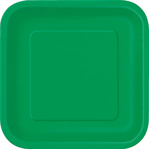Unique 31860EU Eco-Friendly Square Paper Plates-18 cm-Emerald Green Colour-16 Count (Pack of 1), Solid, Pack of 16