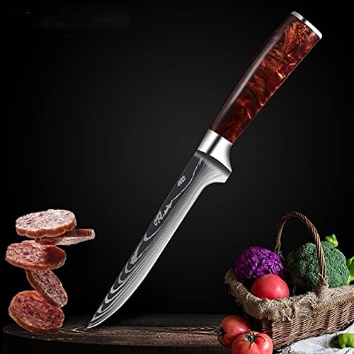 DZCP Cuchillo de Cocina Damasco Laser Chef Cuchillo Salmón Japonés Sashimi Cuchillo Red Resina Manija Cuchillo de Corte Cuchillo de Cocina Herramienta de Cocina (Size : 6 Inch Boning Knife)