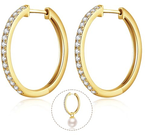 Creolen Gold Ohrringe Damen Creolen Hängend Ohrringe s925 Sterling Silber Perlen Ohrringes Hängend Tropfen Ohrhänger Perlenohrringe