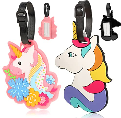 Etiquetas para Equipaje de PVC,2 Pcs Etiquetas Maletas Viaje Unicornio,Identificador Maletas Viaje,Bolso ID Tag,Mochilas Etiquetas,Etiqueta de la Maleta con Nombre y Dirección para Equipaje Facturado