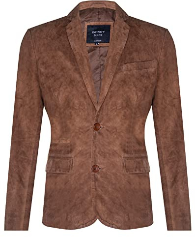 Infinity Leather Veste Blazer en Daim Bronzer Pour Homme Manteau Ajusté en Cuir Véritable Italien Doux 4XL