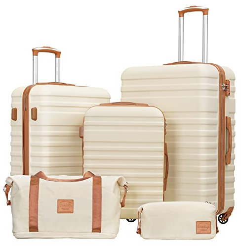 COOLIFE 5 PCS Luggage Set for Family, 20+24+28 Suitcases Set with TSA Lock