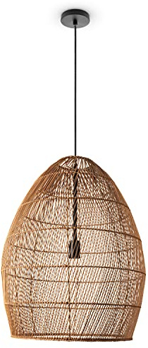 Paco Home Luminaria Suspensión Salón Bohemia Lámparas Cesta Lámpara Colgante Ratán Comedor Lámpara Papel E27, Tipo de lámpara:Lámpara colgante - Tipo 2, Farbe_MuVa:Beige (Ø52 cm)