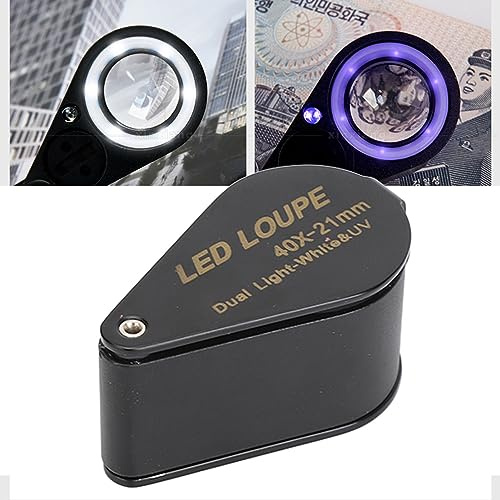 40X Juvelerare Luppförstoringsglas med LED- och UV-ljus, Uppladdningsbart Fickvikbart Förstoringsglas, Metall Mini Förstoringsglas för Juvelerare, Frimärksfilatelist, Mynt