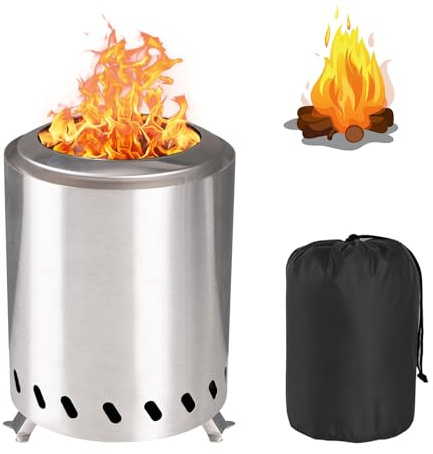 Bordseldstad med stativ, rökcharmig minieldstad för bakgårdar och urban interiör, eldad med pellets eller trä, hela kroppen av 304 rostfritt stål, värmebeständiga handskar, inkl.