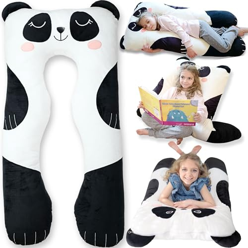 LUNAMIRA Panda Kids Body Pillow - 47 U-Shape Long Plush Soft Animal Pillow for Kids, Sleeping, Reading, ADHD & Special Needs Comfort, Anxiety, Washable Cover, Snuggle Fun Cuddle Gift for Boys & Girls
