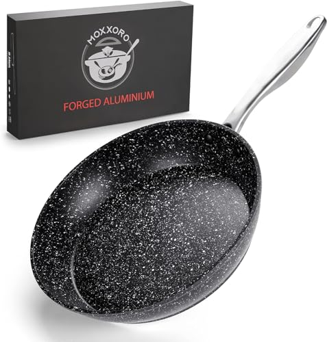 MOXXORO Nonstick Forged Aluminum Frying Pan 24 cm, Granite Marble Coating, Omelet and Pancake Skillet, Oven Safe Stone Pan, Induction Compatible