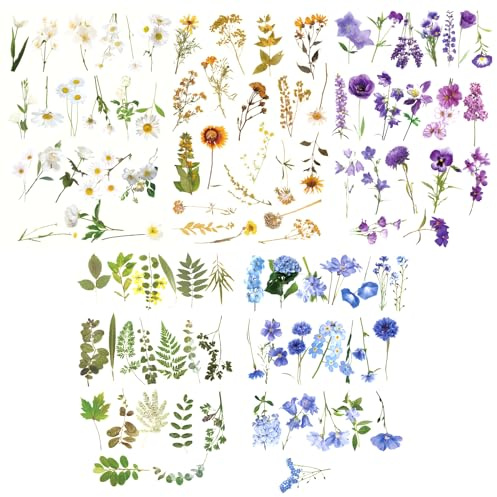 Flower Stickers for Scrapbooking, 200Pcs Vintage Floral Plant Stickers Transparent Wild Flowers Sticker for Journaling DIY Craft Cards
