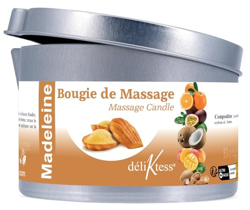 déliktess® - Bougie de massage Végétale 190 ml - 18 parfums au choix - Fabriquée en France (madeleine)