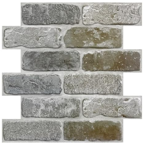 Commomy 10 stycken 3D-väggpaneler stenutseende 30 x 30 cm självhäftande tapet stenutseende stentapet självhäftande väggbeklädnad PVC tegeltapet för vardagsrum sovrum kök öppen spis