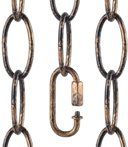 Tovmey Antique Bronze Finish Chandelier Chain, Classic Pendant Metal Chain with a Fake Oxidized Look, Heavy Duty Lighting Pendant Chain Extension with 2 Links