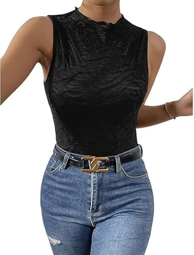 TTPSRY Body sin Mangas Mujer Sexy Cuello Alto Bodysuit Encaje Elegante Moldeador Reductor Top Faja Moldeadora Reductora Vientre Plano Fit Adelgazante Monos Elegantes Camiseta