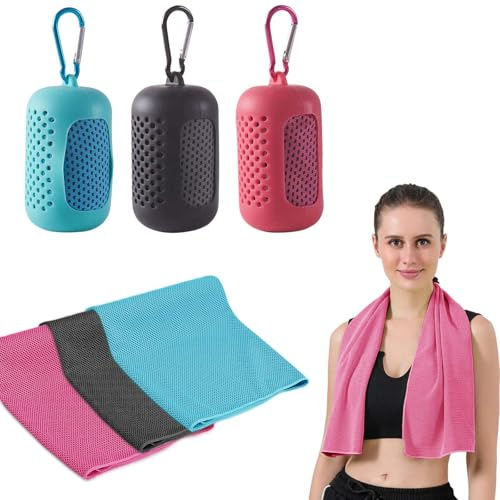 dogmoon kylande handdukar, 3 stycken snabbtorkande sporthandduk med bärbara silikonfodral, kylhanddukar, sporthandduk, mikrofiber för fitness, utomhussporter, (30 x 90 cm, 3 färger)
