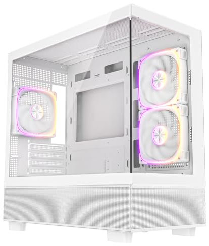 CiT Solar Mid-Tower Gaming PC Case – Dual Tempered Glass Micro ATX PC Case with 3 x 120mm Infinity ARGB Fans and 6-Port PWM Fan Hub included, 360mm AIO Support, USB 3.0, USB 2.0, HD Audio/Mic | White