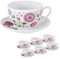 DRW Set 6 tazze con piatto in porcellana con fiori tonalità rosa 250 ml. Coppa: 9,5 x 9,5 x 6 cm